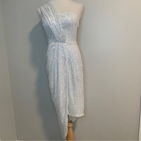 GRACE KARIN Women Sequined Party Dress One-Shoulder Irregular Wrap Hem Bodycon S - Picture 2 of 12